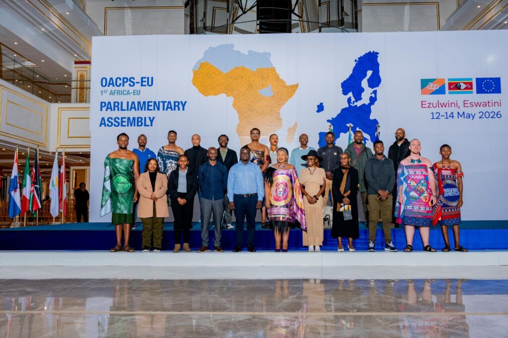 Minister of Foreign Affairs Senator Pholile Shakantu meets with local creatives from the Kingdom of Eswatini on the sidelines of the first OACPS-EU Africa-EU Parliamentary Assembly held at the Ezulwini Palazzo ICC.