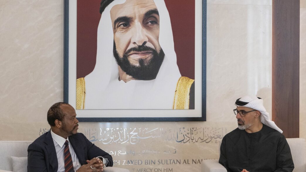 His Majesty King Mswati III pictured with Abu Dhabi Crown Prince Sheikh Khaled bin Mohamed bin Zayed Al Nahyan during their meeting in the UAE. (Photo: WAM)