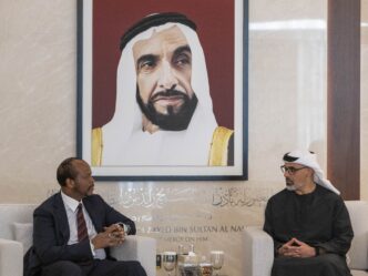 His Majesty King Mswati III pictured with Abu Dhabi Crown Prince Sheikh Khaled bin Mohamed bin Zayed Al Nahyan during their meeting in the UAE. (Photo: WAM)