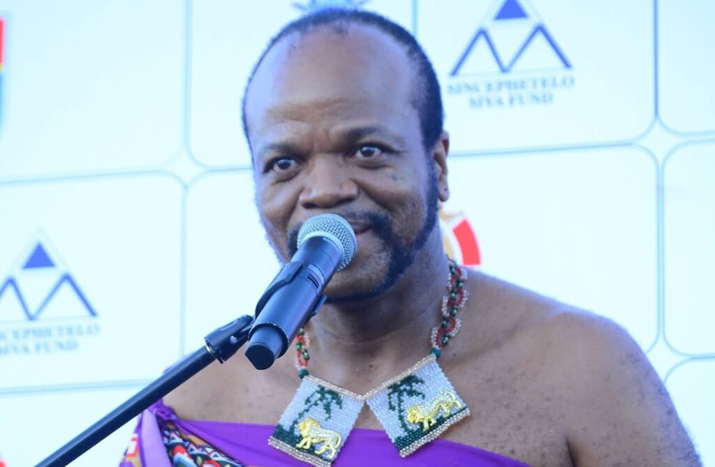 His Majesty King Mswati III speaking at the Ingwenyama Cup final on Sunday. Photo by SMVA