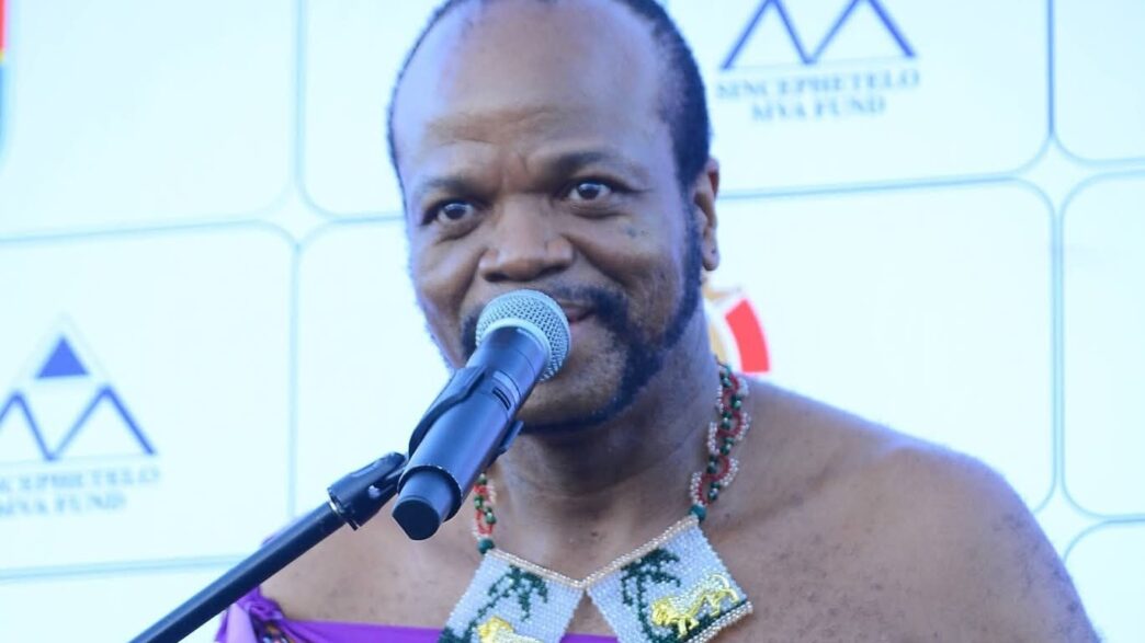 His Majesty King Mswati III speaking at the Ingwenyama Cup final on Sunday. Photo by SMVA