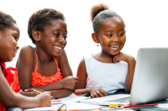 A photo of children on a computer. Photo: Gradely