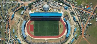 An aerial view of the Somhlolo National Studium during the finals match between Nsingizini Hotspurs and Green Mamba. Photo by Eswatini TV