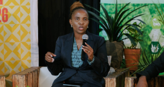 Eswatini Electricity Company (EEC) head of environment unit, Dr Constance Van Zydam, speaking at the event. Photo: MTN Bushfire