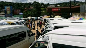 A view of the Manzini bus rank with public transport. Photo by Kirby P