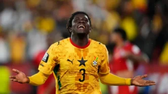 Ghana's Caleb Yirenkyi celebrates scoring the winning goal against Panama [Kevin Sousa/Reuters]