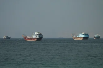 Vessels at the Strait of Hormuz, as seen from Musandam, Oman, June 26. Stringer/Reuters