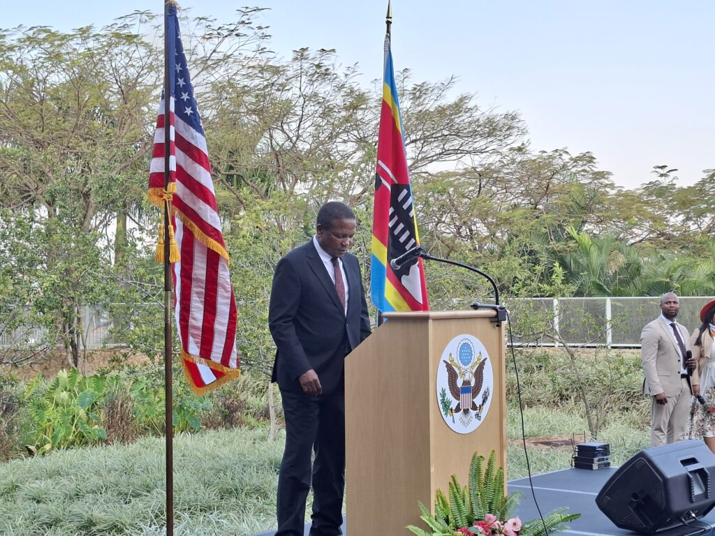 King's Representative Prince Guduza delivers remarks on behalf of His Majesty King Mswati III at the United States Embassy's 250th Independence Day reception in Ezulwini on Thursday. Photo: Adekunle Owolabi/Swazi24