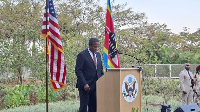 King's Representative Prince Guduza delivers remarks on behalf of His Majesty King Mswati III at the United States Embassy's 250th Independence Day reception in Ezulwini on Thursday. Photo: Adekunle Owolabi/Swazi24