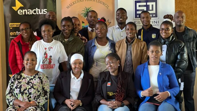 Group picture of Malkerns Youth with Eswasa and Enactus after a week-long entrepreneurship training