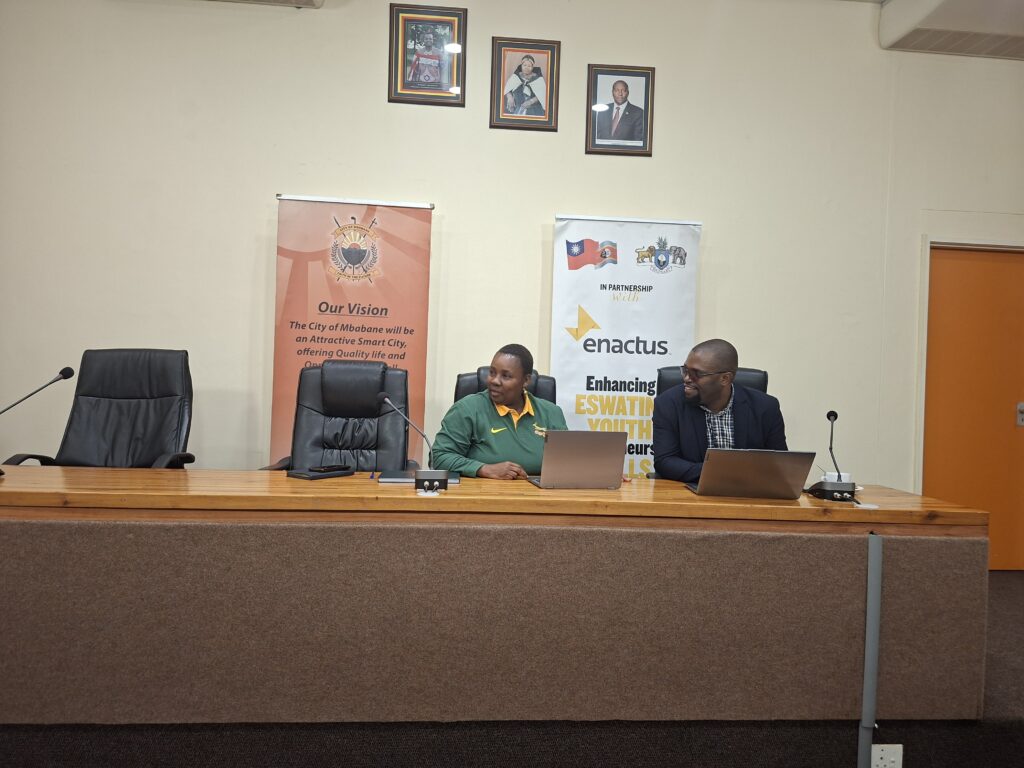 Enactus Country Director Sabelo Dlamini and Winile Dlamini, Municipality Council of Mbabane's City Economic Development Officer.