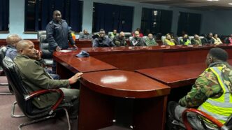 A police officer during the presentation of the operation feedback report at the REPS head offices. Photo: REPS/Facebook