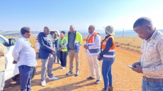 Ministry of Public Works and Transport Principal Secretary Thulani Mkhaliphi and officials during an assessment tour of infrastructure projects across the Shiselweni Region, inspecting roads and bridges to identify areas requiring urgent intervention. (Photo: Ministry of Public Works and Transport)