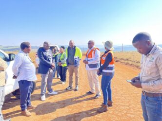 Ministry of Public Works and Transport Principal Secretary Thulani Mkhaliphi and officials during an assessment tour of infrastructure projects across the Shiselweni Region, inspecting roads and bridges to identify areas requiring urgent intervention. (Photo: Ministry of Public Works and Transport)