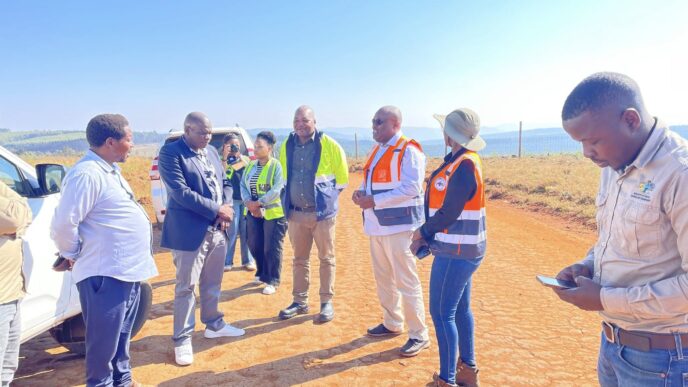 Ministry of Public Works and Transport Principal Secretary Thulani Mkhaliphi and officials during an assessment tour of infrastructure projects across the Shiselweni Region, inspecting roads and bridges to identify areas requiring urgent intervention. (Photo: Ministry of Public Works and Transport)