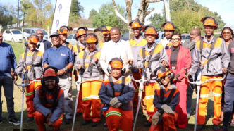 The 12 entrepreneurs commissioned under the YERF and Municipal Council of Mbabane landscaping project pose with Mayor His Worship Thulani Mkhonto and council members in Mbabane on Tuesday. (Photo: Youth Enterprise Fund Eswatini)