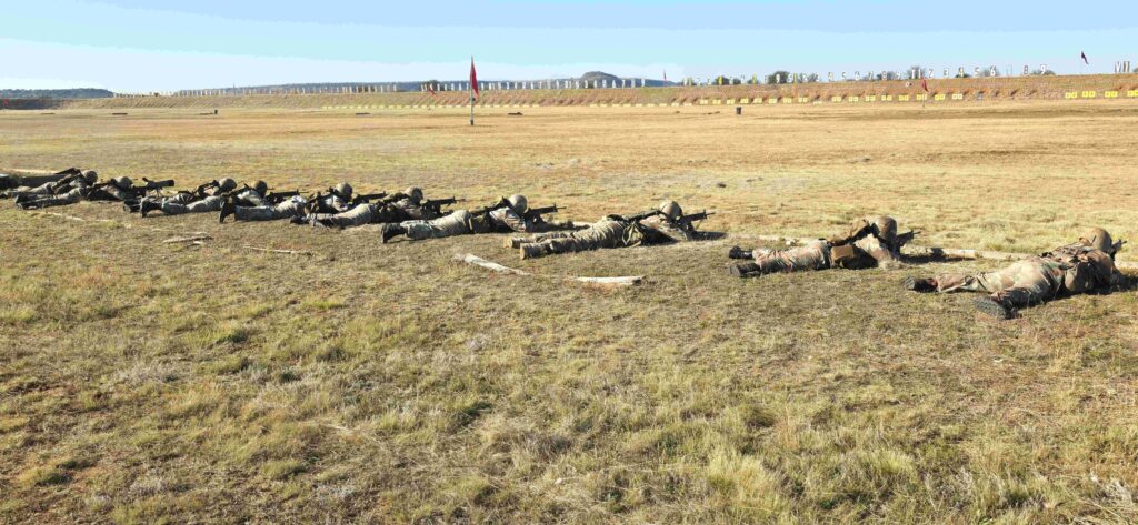 South African Army competitors fire on their targets from the prone position. Photo by SANDF