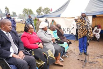 Deputy Prime Minister Justice Nthomeng Majara delivers the government's condolences to the family of Tsepo Maine at their home in Ha Maine, Mafeteng, following the deaths of his two young children. Photo by LENA