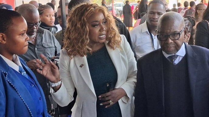 Minister of ICT Savannah Maziya with her guest South African Minister of Science, Technology, and Innovation, Dr Blade Nzimande inspecting displays at UNESWA during the Eswatini Science Month. (Photo; Ministry of ICT)
