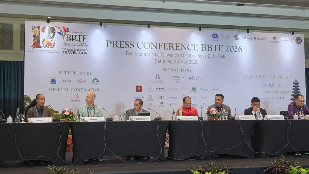 Tsebo Manale, founder of D12 Travel, joins fellow panelists at the Bali and Beyond Travel Fair 2026 held at The Westin Resort Nusa Dua, Bali, where tourism stakeholders from across the globe gathered to strengthen partnerships and explore new market opportunities. Photo: Supplied