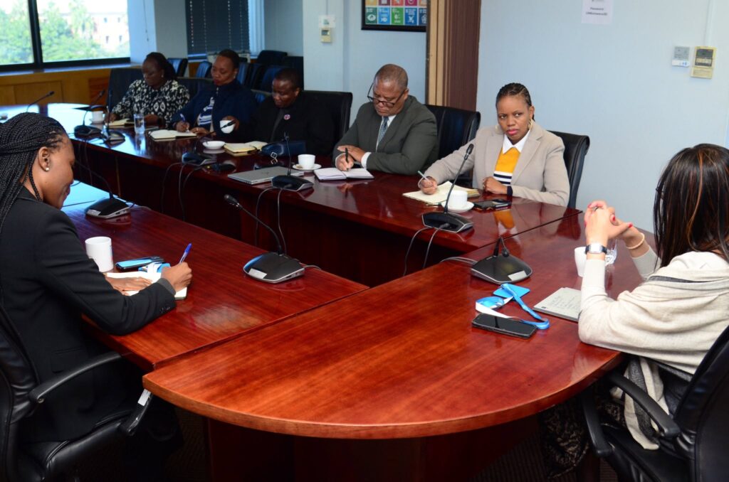 Botswana's Permanent Secretary in the Ministry of Environment and Tourism Abigail Khumoyame and UNDP Resident Representative Lovita Ramguttee during their courtesy call meeting to strengthen collaboration on tourism, climate change and sustainable development. (Photo: UNDP Botswana)