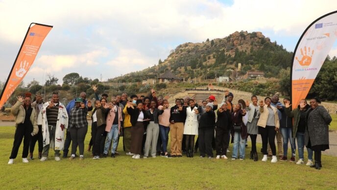 The 33 journalists who participated in the two-day child labour and forced labour reporting training organised by World Vision Lesotho, MISA Lesotho and government ministries under the EU-funded Accelerating Action for Eliminating Child and Forced Labour project. (Photo: World Vision Lesotho)