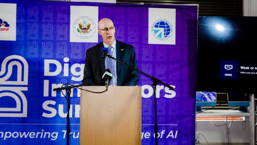US Embassy to Lesotho Chargé d'Affaires Thomas Hines delivers a keynote address at the Digital Innovators Summit 2026 High-Level Launch, calling on Lesotho to embrace innovation, invest in digital infrastructure, and harness the power of artificial intelligence to compete in the global digital economy. | Photo: Digital Innovators Summit