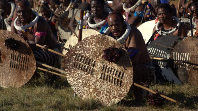 King Mswati III addresses regiments and community members at Ngabezweni Royal Residence during the dispersing ceremony following the harvest season. Photo: Eswatini Ministry of Home Affairs