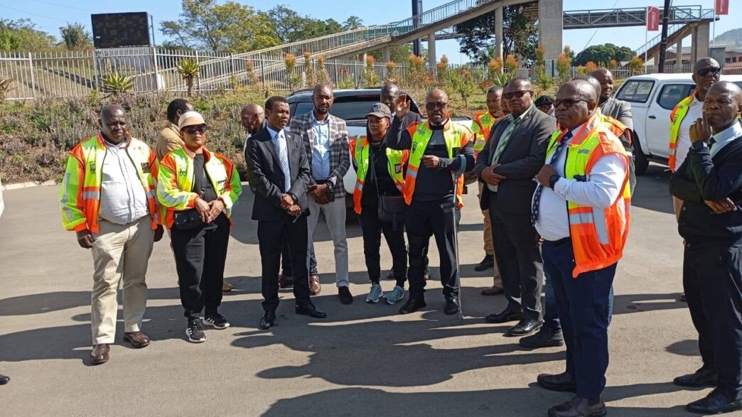 Ministers of Commerce Manqoba Khumalo and Housing Appolo Maphalala joined by stakeholders during an inspection of the Manzini Mall Development project site, as the E124 million development moves closer to the relocation of the main bus rank on 20 June 2026. (Photo: Ministry of Commerce, Industry and Trade)