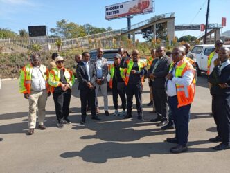 Ministers of Commerce Manqoba Khumalo and Housing Appolo Maphalala joined by stakeholders during an inspection of the Manzini Mall Development project site, as the E124 million development moves closer to the relocation of the main bus rank on 20 June 2026. (Photo: Ministry of Commerce, Industry and Trade)