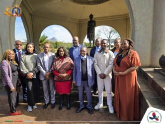 South Africa's Minister of Science, Technology and Innovation Blade Nzimande and his delegation pose with Dr Rejoice Maseko PhD, Director at the Ministry of ICT, and other officials during their visit to King Sobhuza II Memorial Park. | Photo: Eswatini National Trust Commission
