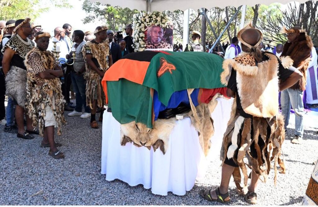 The casket of Paramount Chief Mpezeni IV lies in state at Ephendukeni Palace in Chipata ahead of his burial on 9 June 2026. | Photo: State House Zambia