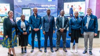 Lesotho's Minister of Energy and Mining Lejone Mpotjoane receives the signed MOU for the Mohale's Hoek Wind Farm from Hirundo Energy and Lesotho Electricity Company officials at the LEAD 2026 Conference. (Photo: Hirundo Energy)