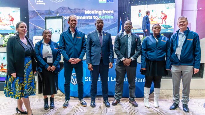 Lesotho's Minister of Energy and Mining Lejone Mpotjoane receives the signed MOU for the Mohale's Hoek Wind Farm from Hirundo Energy and Lesotho Electricity Company officials at the LEAD 2026 Conference. (Photo: Hirundo Energy)