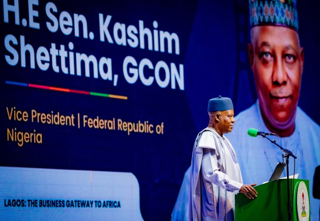 Vice President Kashim Shettima addresses delegates at the Invest Lagos 3.0 Summit in Lagos. | Photo: Lagos State Government