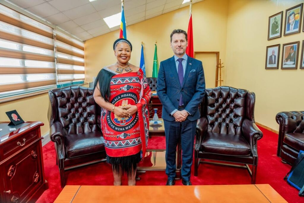 Eswatini Foreign Affairs Minister Senator Pholile Shakantu also receives Switzerland's Ambassador Designate His Excellency Mirko Manzoni ahead of his credential presentation to His Majesty King Mswati III. (Photo: Ministry of Foreign Affairs)