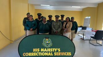 Superintendent Nokuthula Zwane with the (CMOs) during the closing of the Introductory Case Management Course at Matsapha Correctional Centre. Photo by HMCS