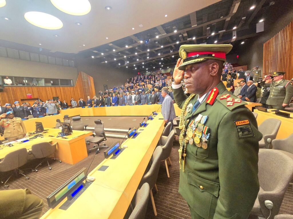 Zambia's UN Representative Dr Chola Milambo and Brigadier General Oliver Musonda with fellow diplomats at the International Day of United Nations Peacekeepers commemoration in New York on 5 June 2026. | Photo: Permanent Mission of the Republic of Zambia to the United Nations