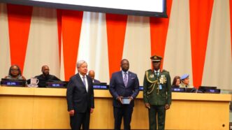 UN Secretary-General António Guterres presents the Dag Hammarskjöld Medal to Zambia's UN Representative Dr Chola Milambo during the International Day of United Nations Peacekeepers commemoration at UN Headquarters in New York on 5 June 2026. | Photo: Permanent Mission of the Republic of Zambia to the United Nations