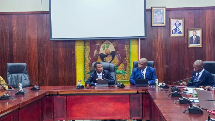 Minister of Housing and Urban Development Appolo Maphalala (left) and Minister of Industry and Trade Manqoba Khumalo during the intergovernmental engagement with Matsapha Town Council and other councils in Manzini. | Photo: Matsapha Town Council