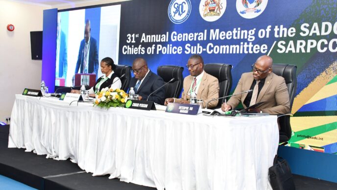 SARPCCO Chairperson and Malawi Police Service Inspector General Richard Chakupaleza Chikoko Luhanga addresses fellow panelists and delegates at the opening of the meeting of the Heads of Organs of SARPCCO in Lilongwe, Malawi. | Photo: SADC Secretariat