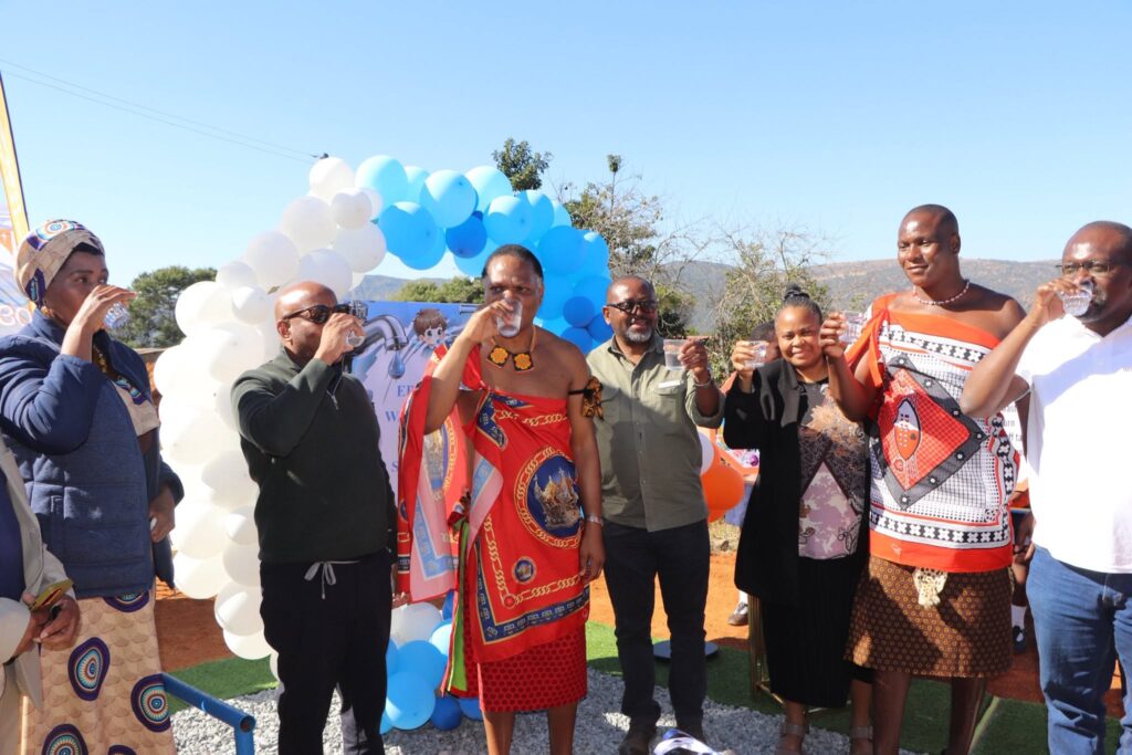 Ministry of Natural Resources and Energy | HRH Prince Lonkhokhela and Lesotho's Minister Mohlomi Moleko sample water from the newly commissioned Bulekeni scheme.