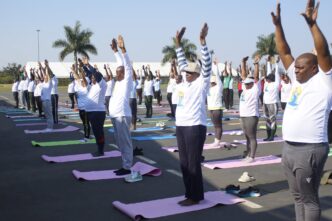 HMCS officers take part in a yoga session organised by the High Commission of India in Mbabane, themed "Yoga for Healthy Ageing" ahead of the 12th International Day of Yoga on 21 June. Photo: High Commission of India, Mbabane