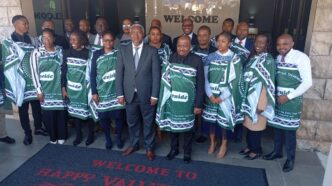 Under Secretary in the Ministry of Commerce, Industry and Trade Phesheya Dube poses with delegates attending the 5th SACU Task Team Meeting on Automotive and Mineral Beneficiation, hosted by the Kingdom of Eswatini. (Photo: Ministry of Commerce, Industry and Trade)