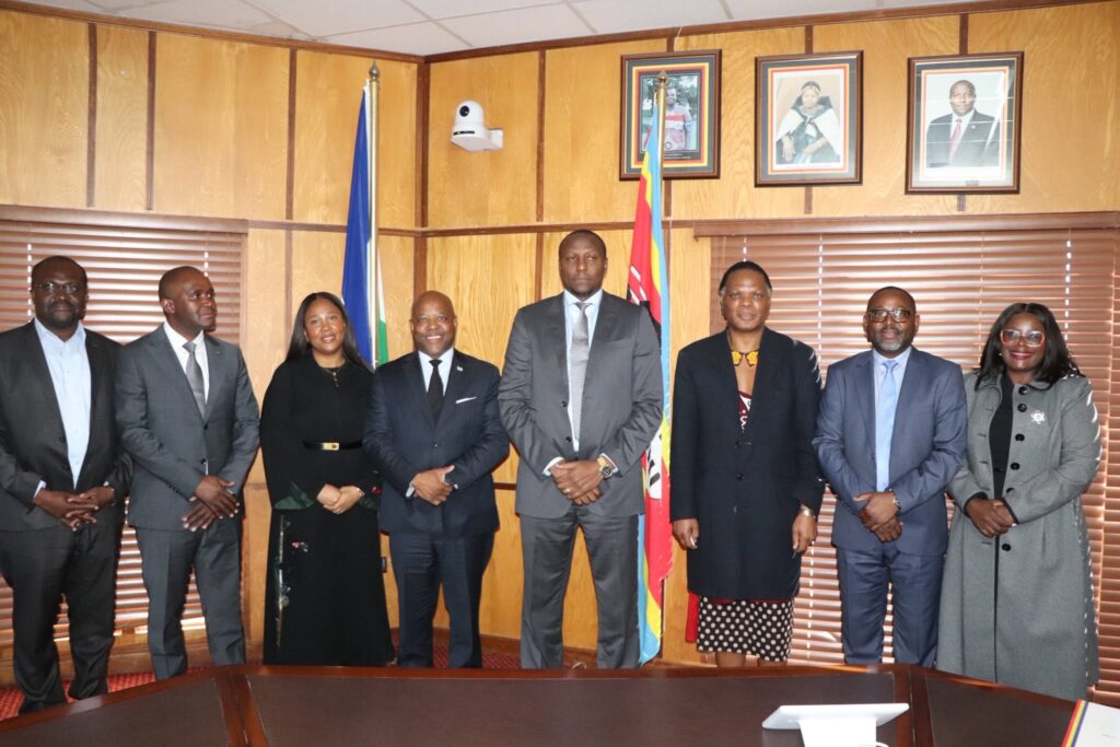 Lesotho's Minister of Natural Resources Mohlomi Moleko (centre) poses with Prime Minister Russell Dlamini and members of the Lesotho delegation during their courtesy call at the Office of the Prime Minister in Mbabane on Thursday, 11 June 2026. Photo: Government of Eswatini