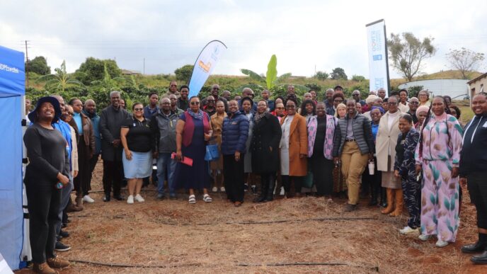 Officials from the Ministry of Natural Resources and Energy, UNDP, WFP and the UN Resident Coordinator's Office join beneficiaries at the handover of renewable energy and clean cooking systems under the Igniting Eswatini's Green Engine programme. Picture: Ministry of Natural Resources and Energy Eswatini