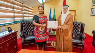 Eswatini Foreign Affairs Minister Senator Pholile Shakantu receives UAE Ambassador-designate His Excellency Mansour Mohamed Ali Aljuwaied ahead of his credential presentation to His Majesty King Mswati III. (Photo: Ministry of Foreign Affairs)