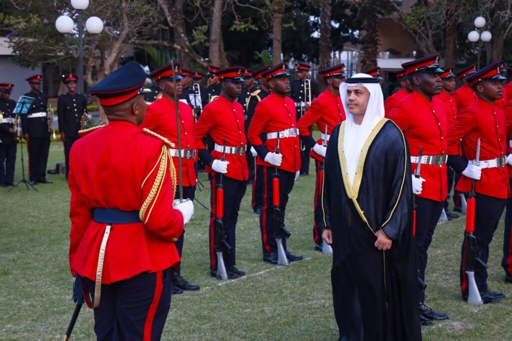 Incoming UAE Ambassador H.E. Mansour Mohamed Ali Alijuwaied walks through a guard of honour at Lozitha Palace ahead of presenting his letters of credence to His Majesty King Mswati III. Photo: Eswatini Government