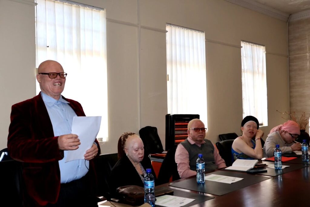 Swaziland Association of Persons with Albinism (SAPA) representative Philemon Gama (centre) pictured with fellow SAPA members at the commemoration of International Albinism Awareness Day 2026 at the Deputy Prime Minister's Office. Photo: Deputy Prime Minister's Office