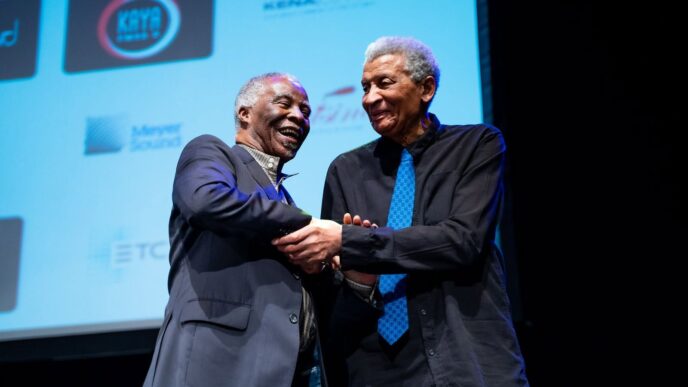 Former South African president Thabo Mbeki pictured with jazz maestro Abdullah Ibrahim in an undated photograph. Ibrahim died this week in Germany at the age of 91